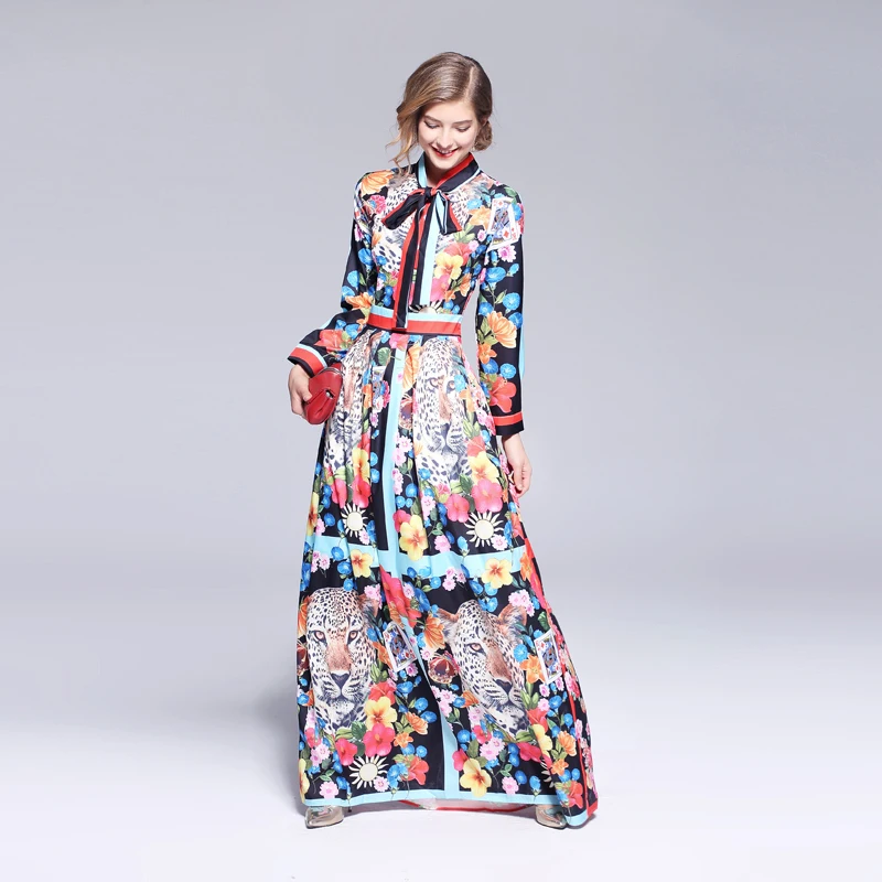 Женское модельное Платье макси с длинным рукавом винтажное дизайнерское