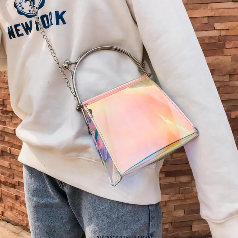 

New Fashion Women Messenger Bag PU Leather Transparent Satchel Metal Chain Handbag Casual Shoulder Bags Sac Bandouliere Femme