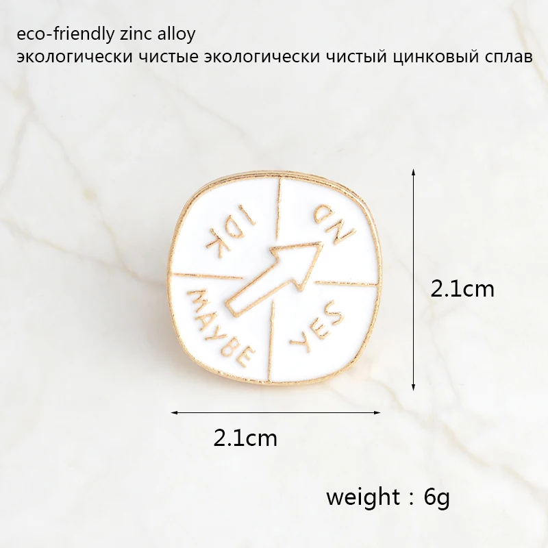 White Turntable Rotating Brooch &quotYes NO IDK MAYBE&quot Cartoon Spin Game Decision Enamel Pin Jacket Badge Jewelry Child Gift | Украшения