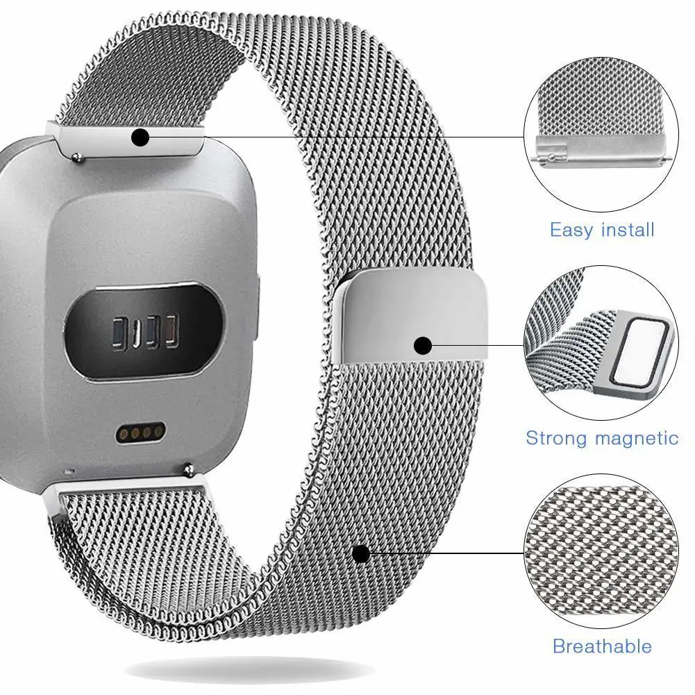 Металлический браслет из нержавеющей стали для Fitbit Versa Lite, магнитный с миланским плетением, Браслет для Fitbit Verse Band, аксессуары