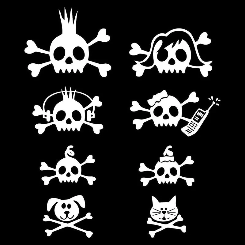17.1*20CM Fraternity Skull Bone Cross Bar Rocker Family Car Sticker Vinyl Decals Covering The Body Black/Silver C7-0998 | Автомобили и