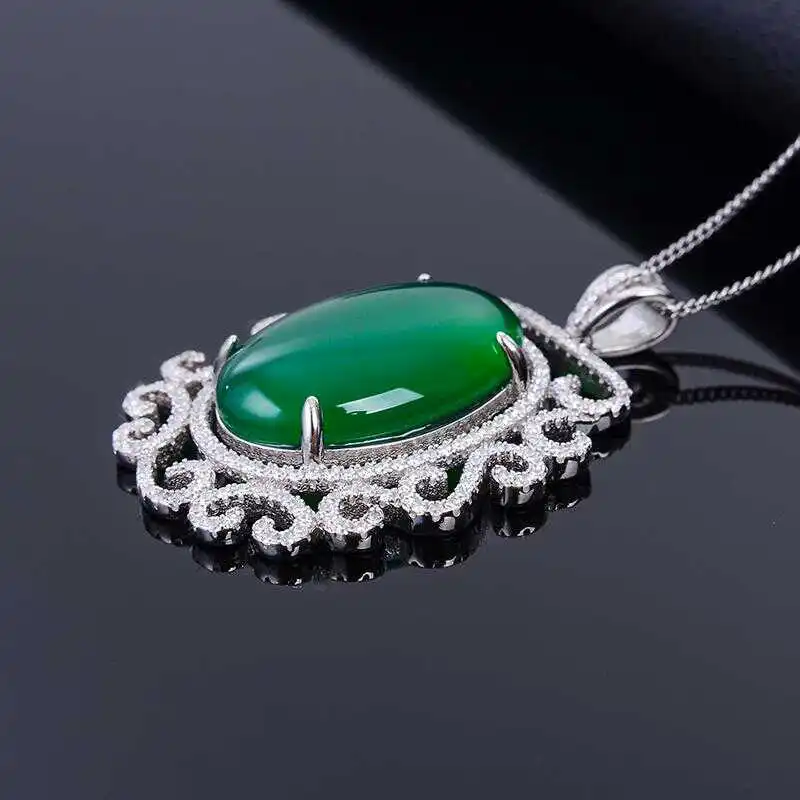 LANZYO 925 Sterling Silver Pendants Natural Chalcedony Fine Jewelry Birthday for Women send necklace wholesale z152204agys images - 6