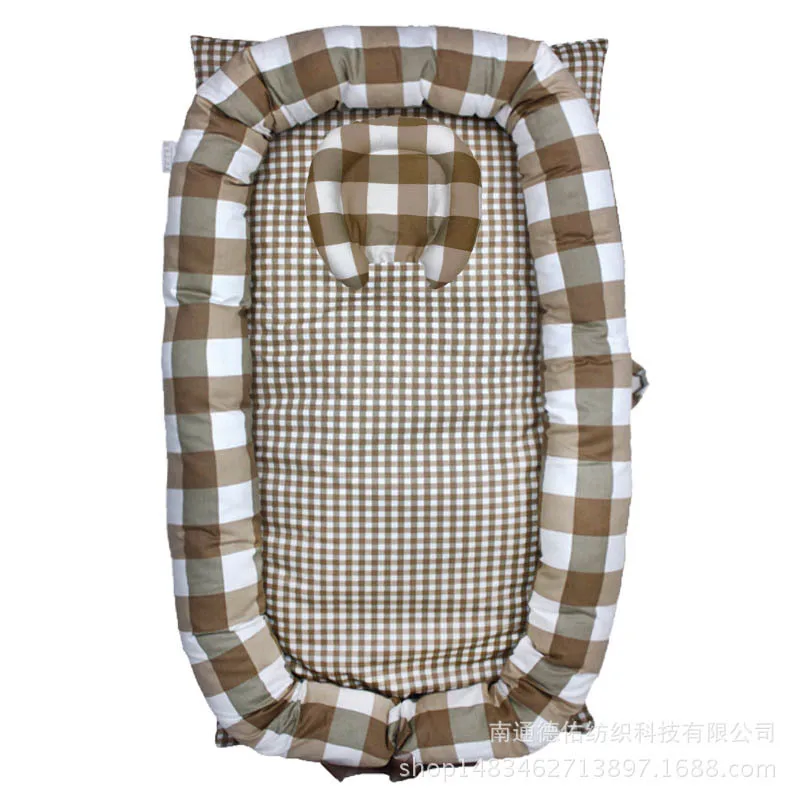 brown grid Сетка для новорожденных детская колыбель переносная люлька для кроватки бампер подушка для путешествий Bebe отдых люлька с подушкой - Цвет: brown grid