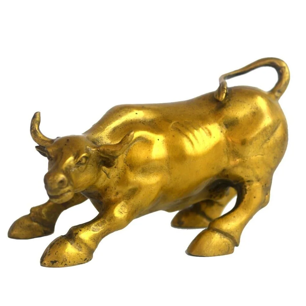 

FENG SHUI BRASS WALL STREET BULL COW OX STATUE FIGURINE M1235