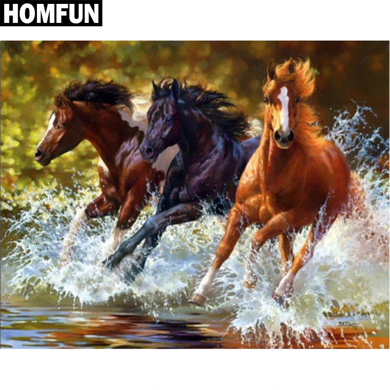 Алмазная 5D Вышивка HOMFUN конский бег картина с полными квадратными/круглыми