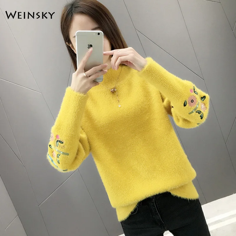 Цвет: желтый Women Knitted Sweater And Pullovers Korean Fashion Style Turtleneck Sweaters Autumn And Winter New Wool Yellow Sweater - Цвет: Цвет: желтый