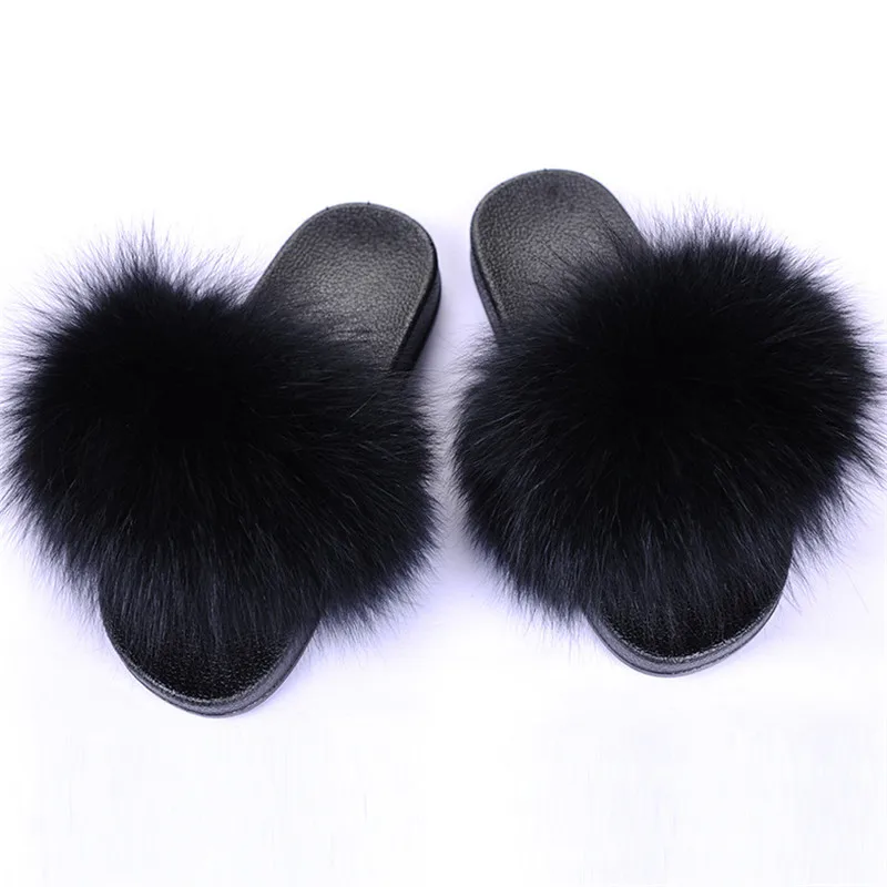 Для женщин меховые тапочки из натурального меха лисы Тапочки большого размера с