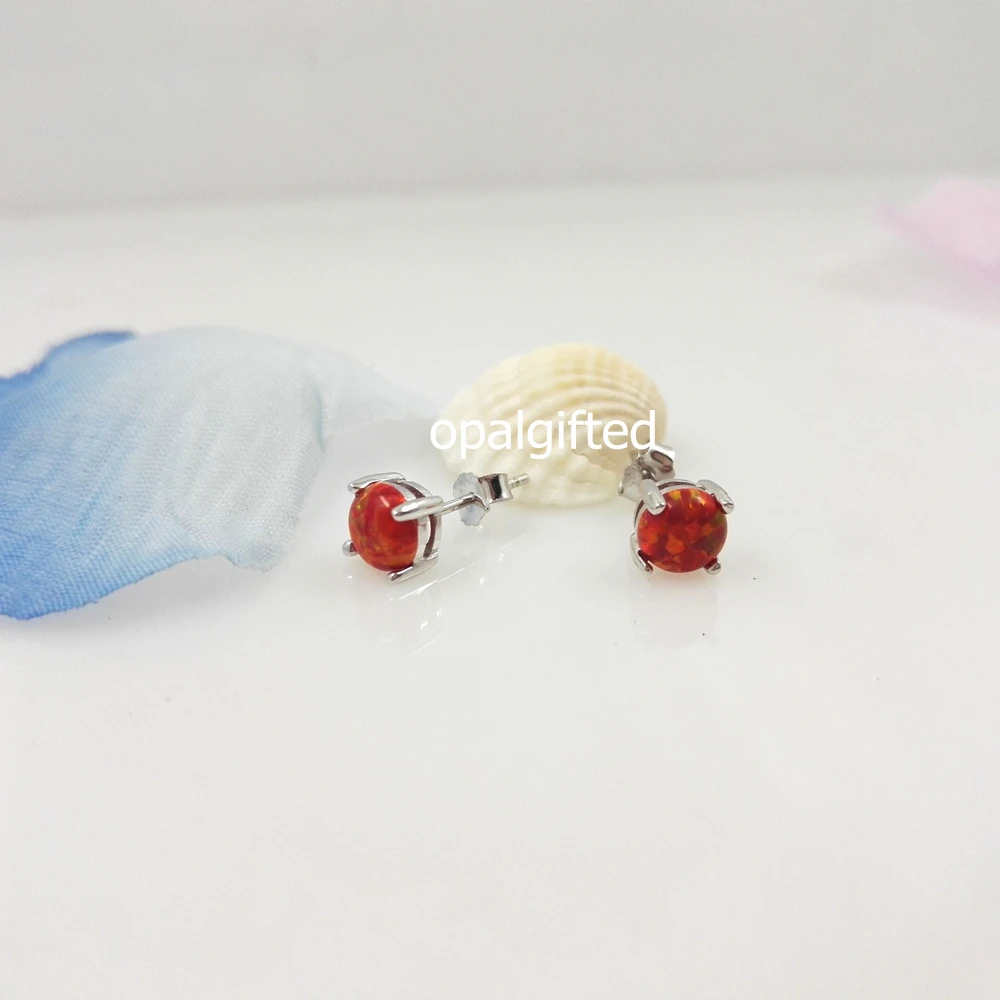 Женские серьги гвоздики с опалом круглые зеленого белого синего красного