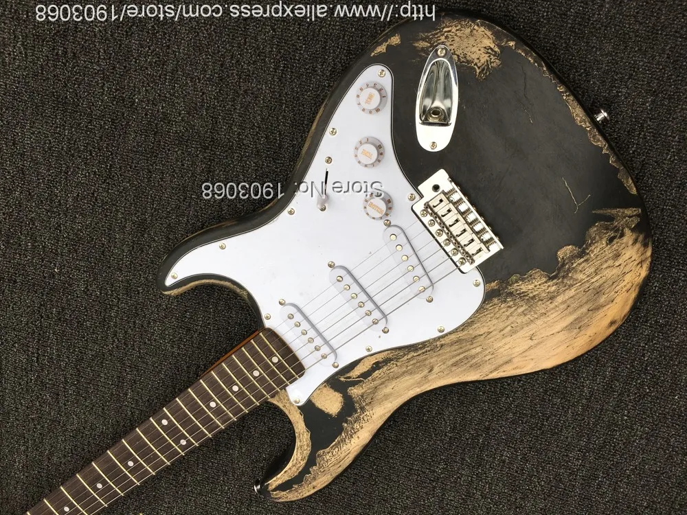 2019 строчка на заказ Тяжелая мощная состаренная черная ST электрогитара custom shop Joe