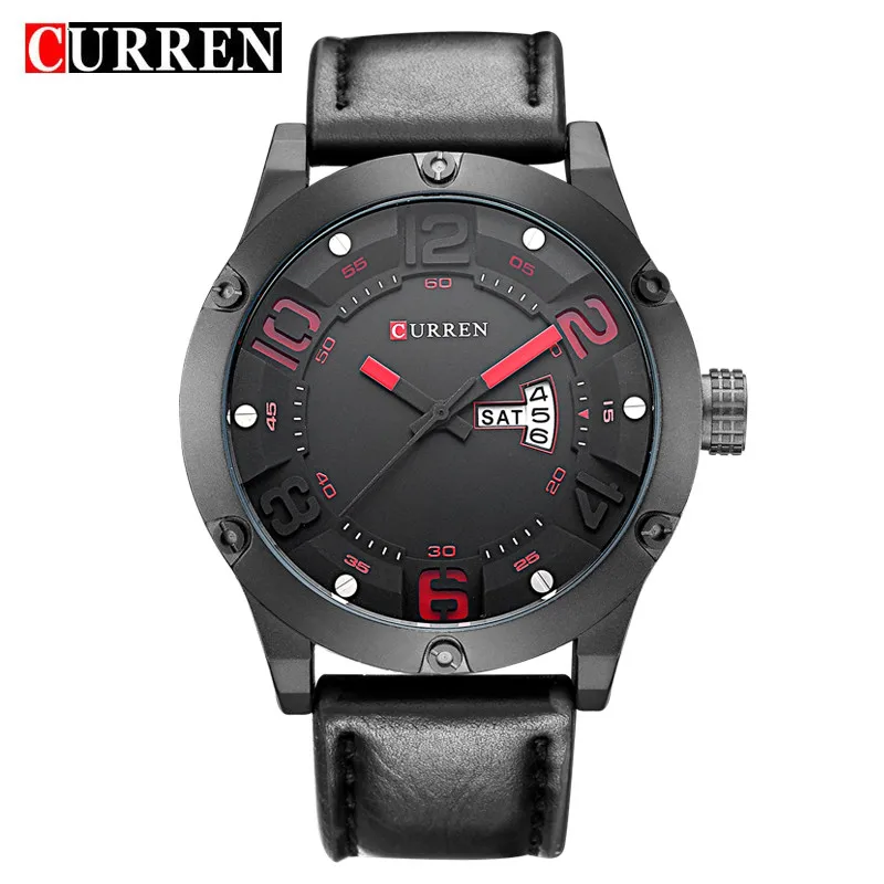CURREN Montre Homme мужские часы роскошные черные спортивные кварцевые кожаные Наручные