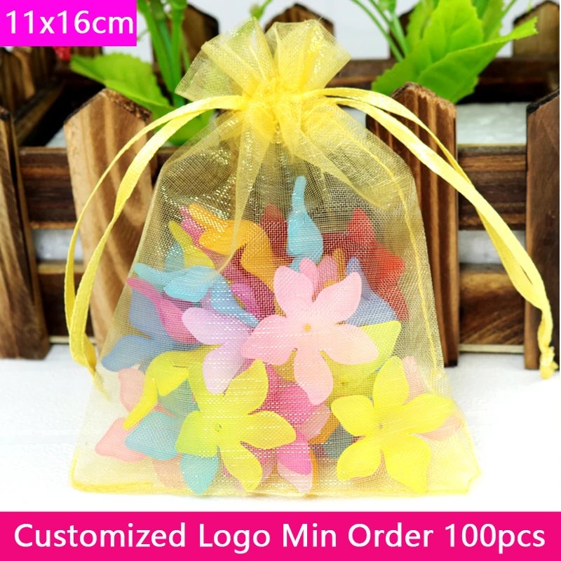 

50pcs/lot 11x16cm Gold Organza Bags Drawstring Transparent Sheer Packaging Pouch Jewelry Wedding Christmas Gift Package