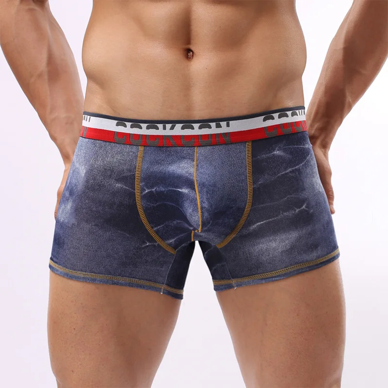Cockcon сексуальное нижнее белье мужские боксеры шорты джинсовые трусики дышащие