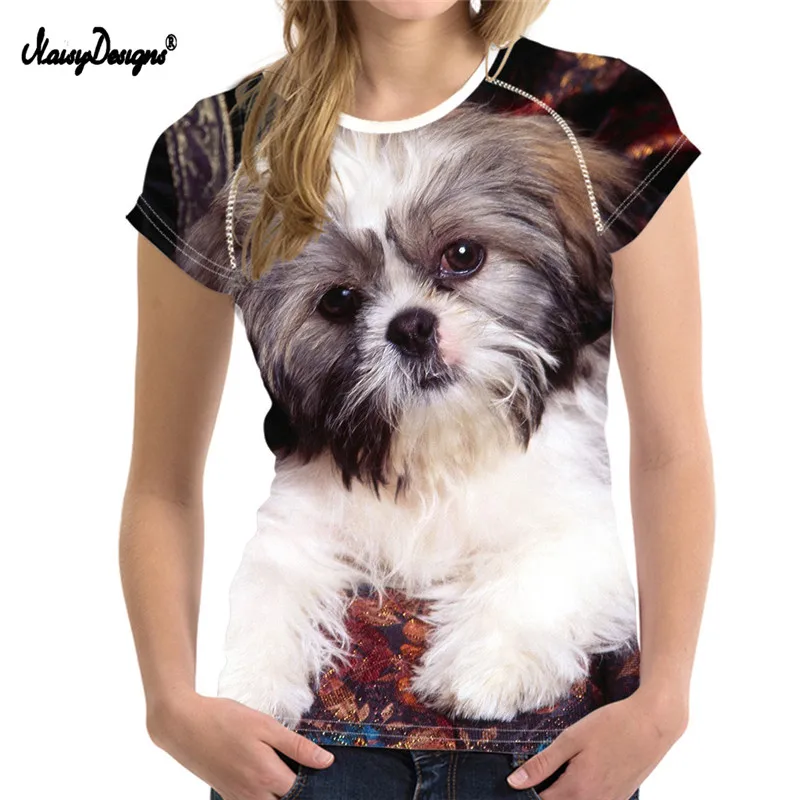 NoisyDesigns/Новинка женские футболки с коротким рукавом и принтом Shih Tzu Повседневные