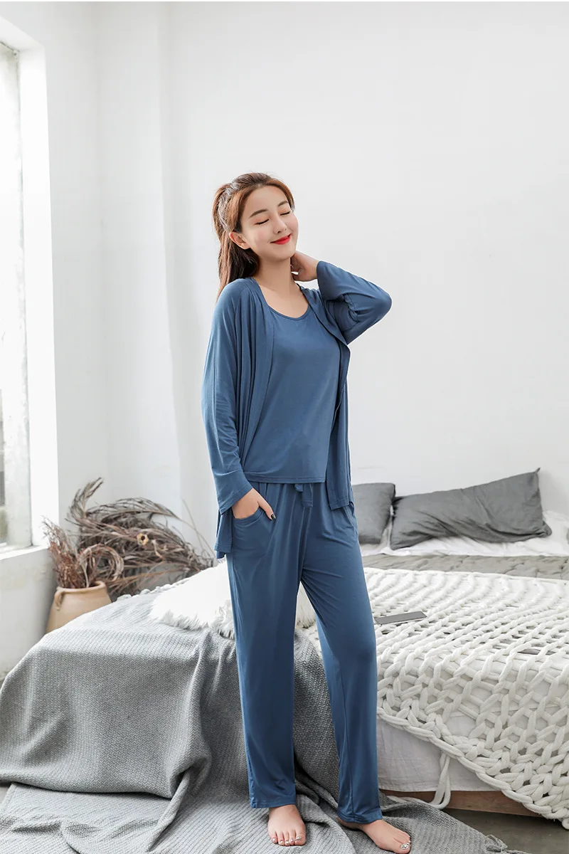 Женская пижама shein, пижама, летняя Модальная майка+ штаны+ кардиган, комплект из 3 предметов, женское сексуальное нижнее белье, свободные домашние костюмы