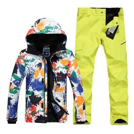 

GSOU SNOW Male Ski Suit Winter Windproof Waterproof Warm Thick Breathable Ski Jacket+Ski Trousers For Men Size XS-XL