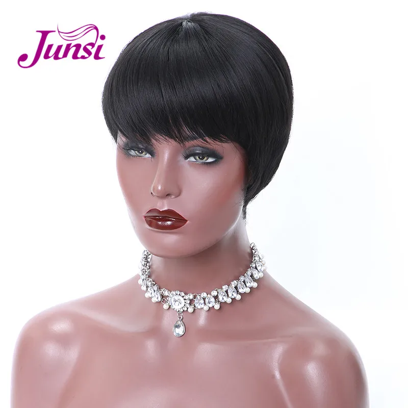 JUNSI Волосы Короткие Красный Черный Pixie Cut синтетические парики для женщин натуральные парики