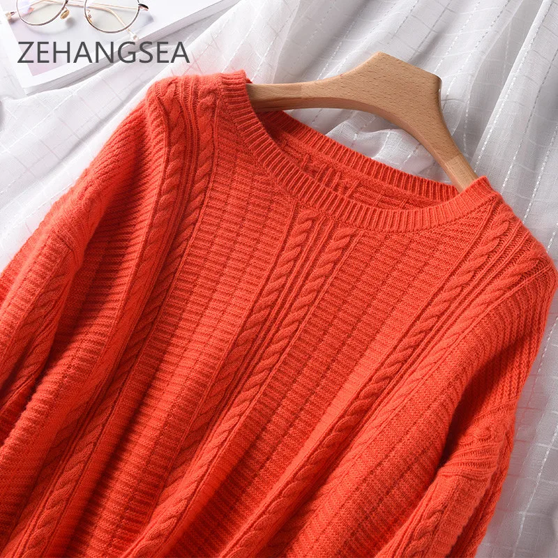 Женский Повседневный свитер с круглым вырезом свободный рукав Однотонный Ретро