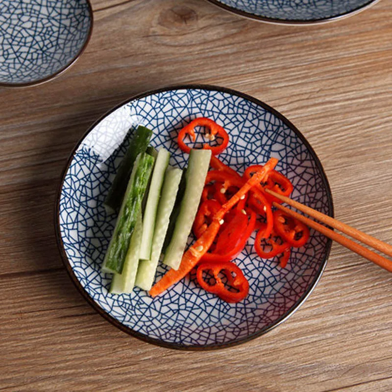 Набор керамических фарфоровых тарелок (4 шт.) Посуда со льдом трещин в японском