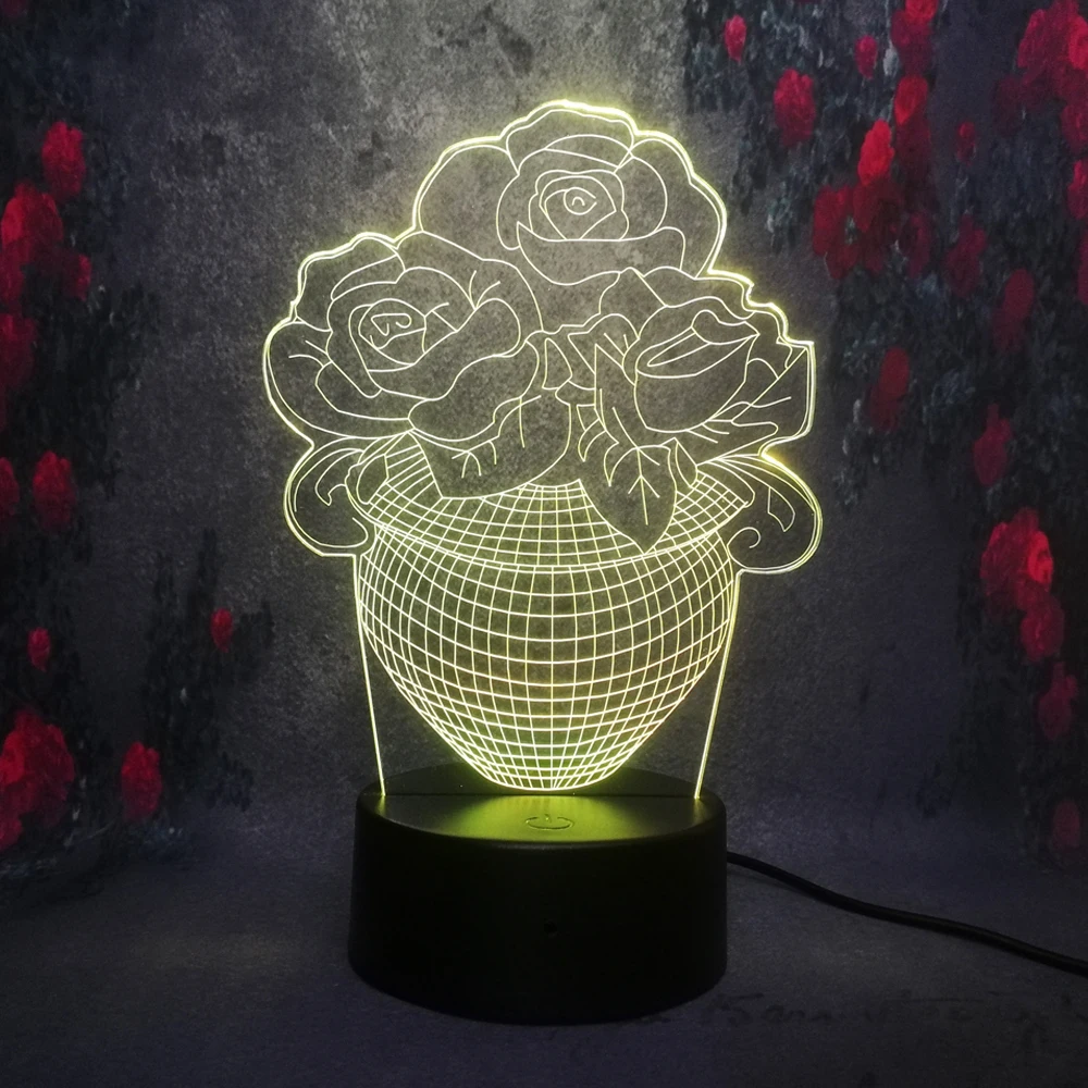 Роза цветок цветочный Ночник декор для шланга LED Настольная лампа 7 цветов