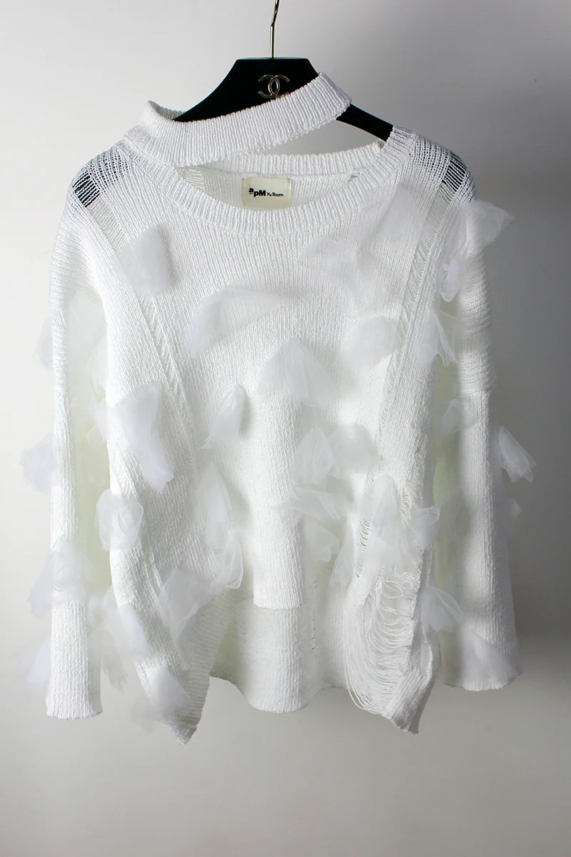 

Women Sweater 2018 Spring New Fashion Sweater Hood Head Hanging Neck Three-dimensional Hollow Out Hole Long-sleeved Woman