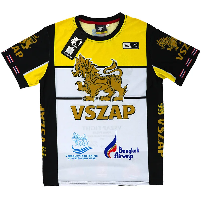 VSZAP quick-drying jersey MUAY THAI boxing short sleeve T-shirt for MMA fitness elastic fighting men Gym shirts | Спорт и