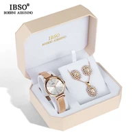 ibso brand women crystal design watch set female jewelry set fashion creative quartz watch earring necklace set ladys gift