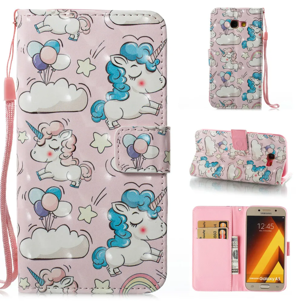 Фламинго Единорог Pattern Искусственная кожа флип чехол с горе стенд для Samsung A3 A5 2017 |