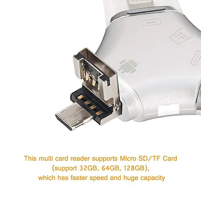 Mini TF Card Reader Flash Device Memory with Lightning/TypeC/Micro USB Connector for iPhone/iPad/Windows/Mac/Android | Компьютеры и