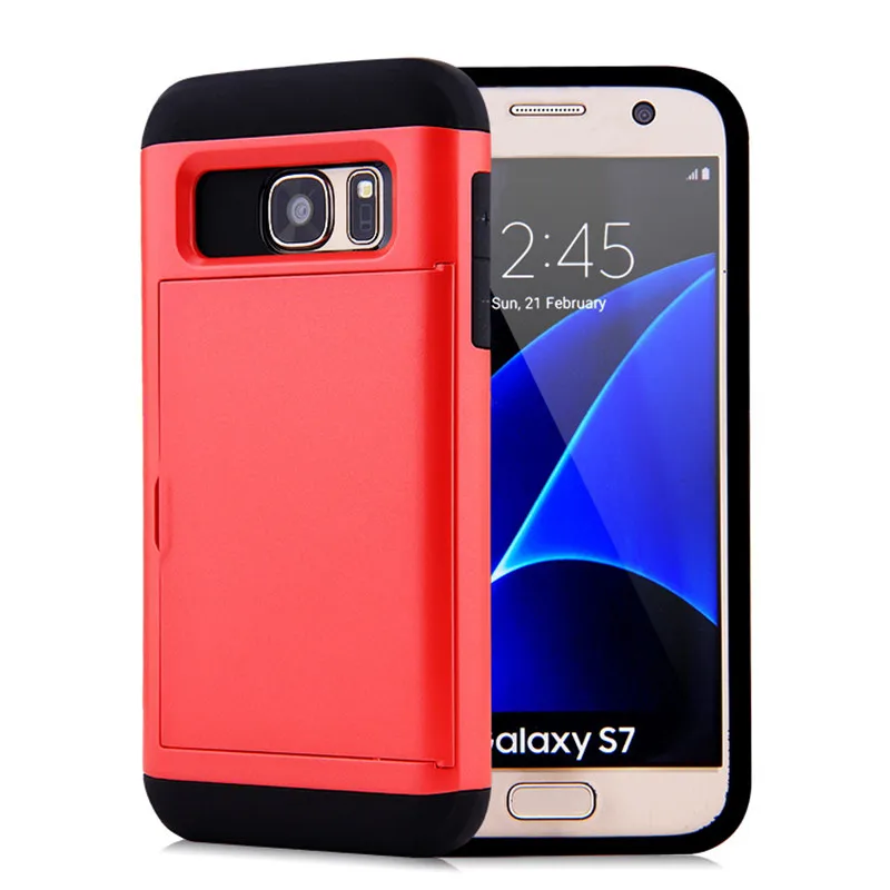 Hybrid Armor Case for Samsung Galaxy S7 S7Edge Wallet Card Holder Bumper Cover Edge Funda | Мобильные телефоны и