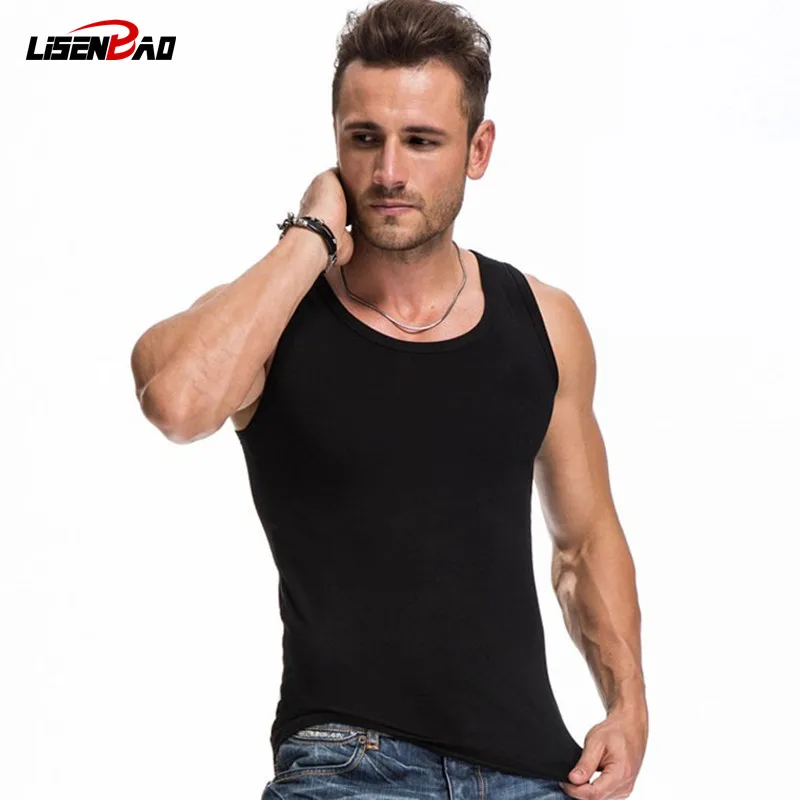 2019 лето сплошной цвет хлопок майка фитнес Мужская одежда сексуальная без рукавов