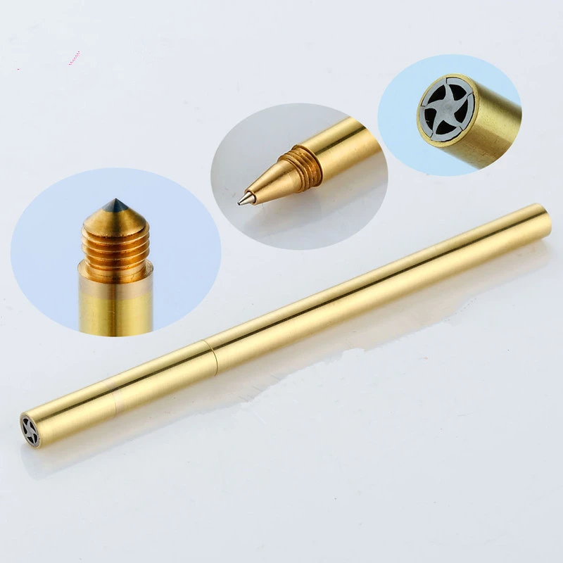 

Outdoor Tactical Brass Pen EDC Defense Attack Multifunction EDC Survival Broken Window Portable Magnetic Signing Tools Golden