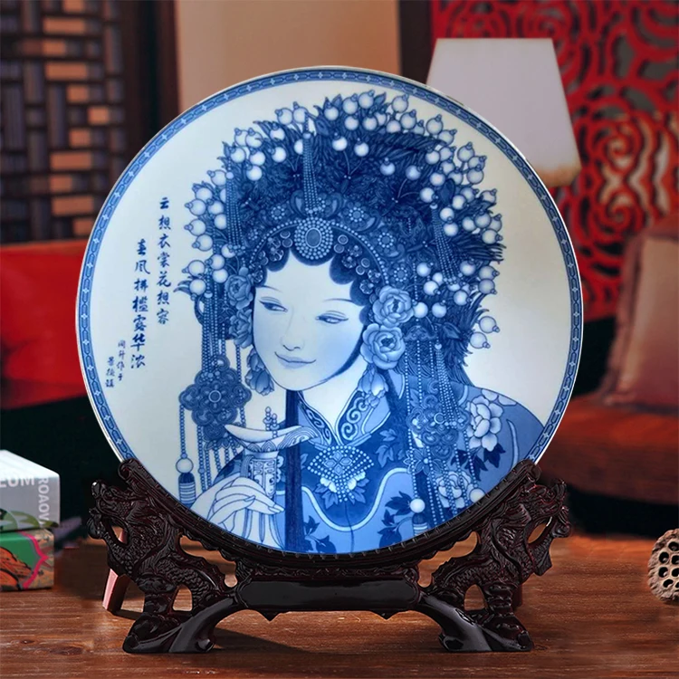 Сине белая керамическая декоративная тарелка Jingdezhen китайская домашняя