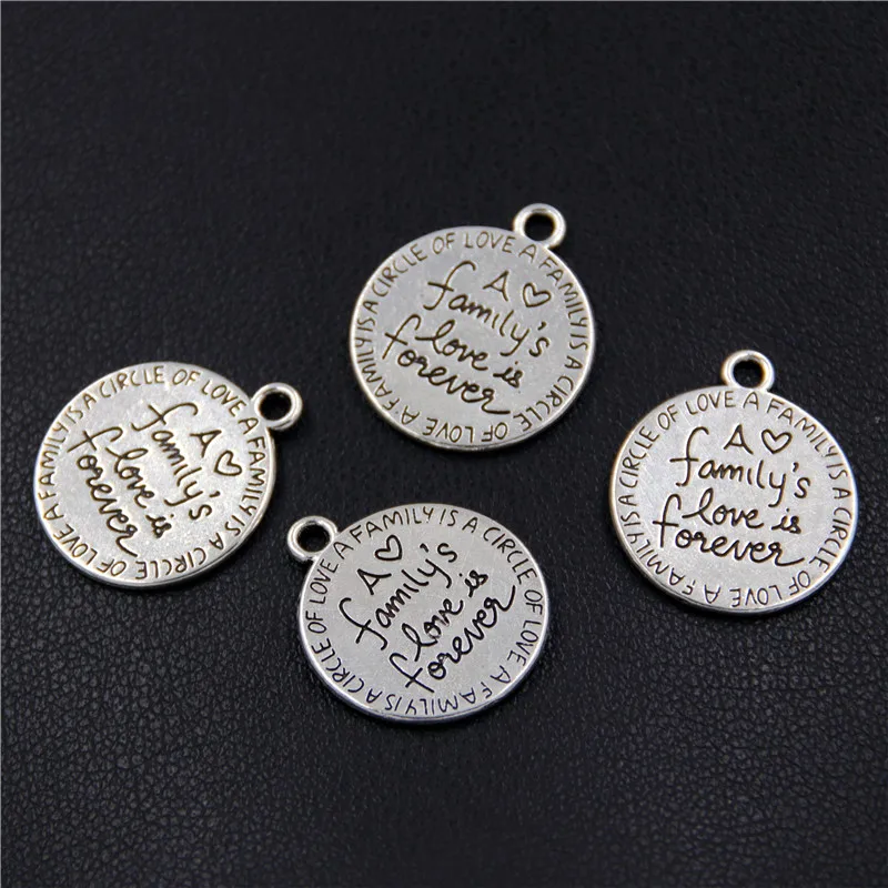 10pcs Antiqur Silver Color Round Message Family Love is Forever Charm Pendant Jewelry A2400 | Украшения и аксессуары