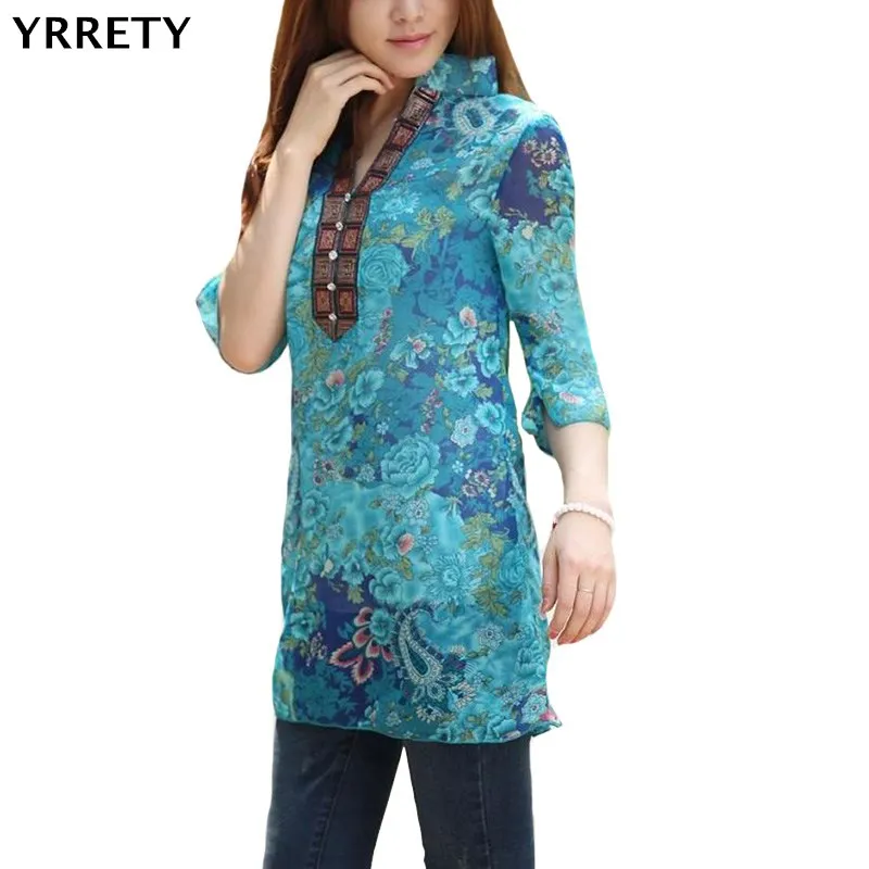 

YRRETY Women Chiffon Shirts Spring New Long Sleeve Print Flower Blouses Shirts Womens Tops Blusas Feminine Blouse Tops Plus Size