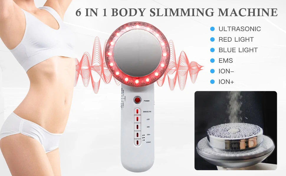 6 In 1 EMS Infrared Ultrasonic Therapy Body Slimming Massager LED Cavitation Galvanic Ultrasound Weight Lose Machine Fat Burn