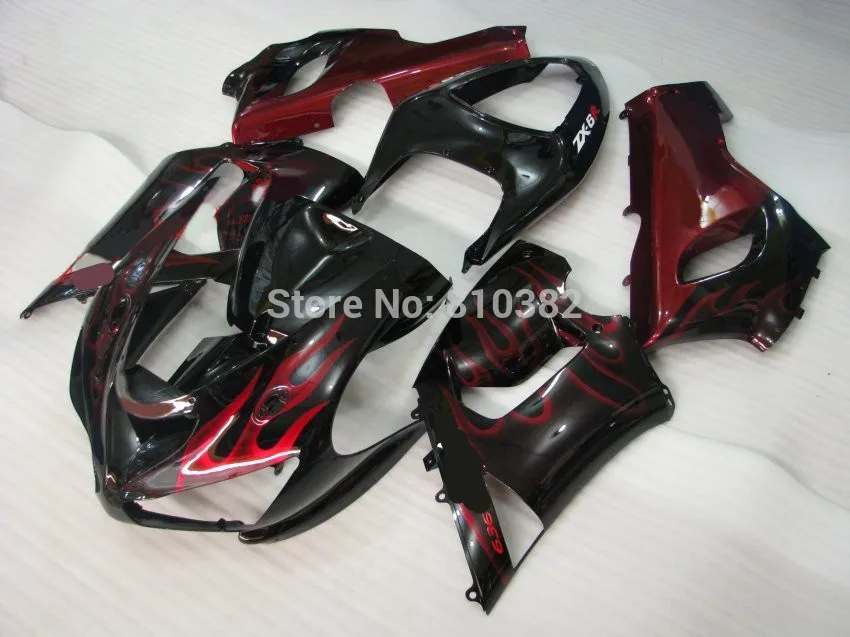 Комплект обтекателей для мотоцикла KAWASAKI Ninja ZX6R 05 06 636 2005 2006 красное пламя