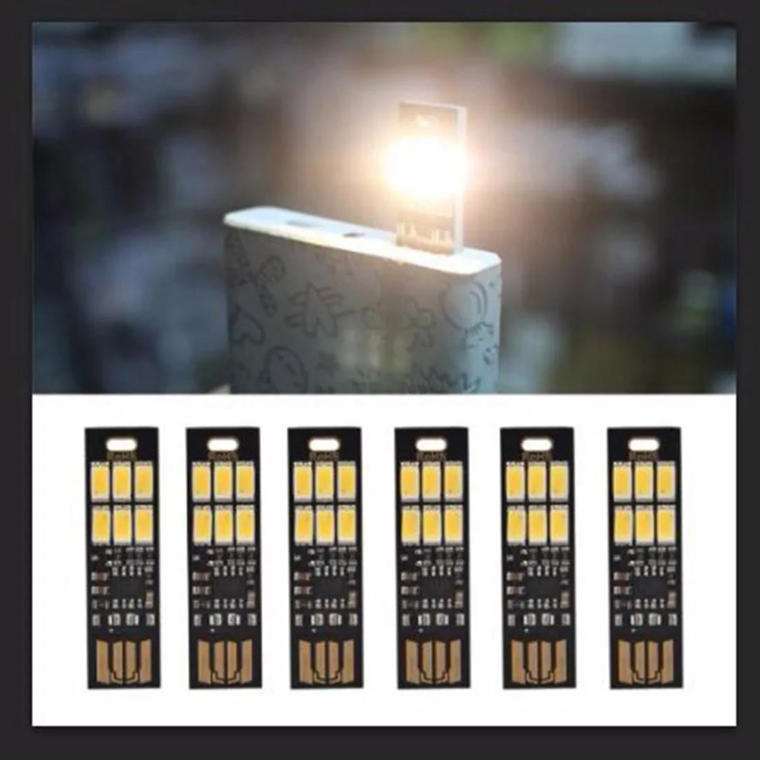 Полезная Ночная лампа Мини карманная карта USB мощность 6 LED брелок ночные огни