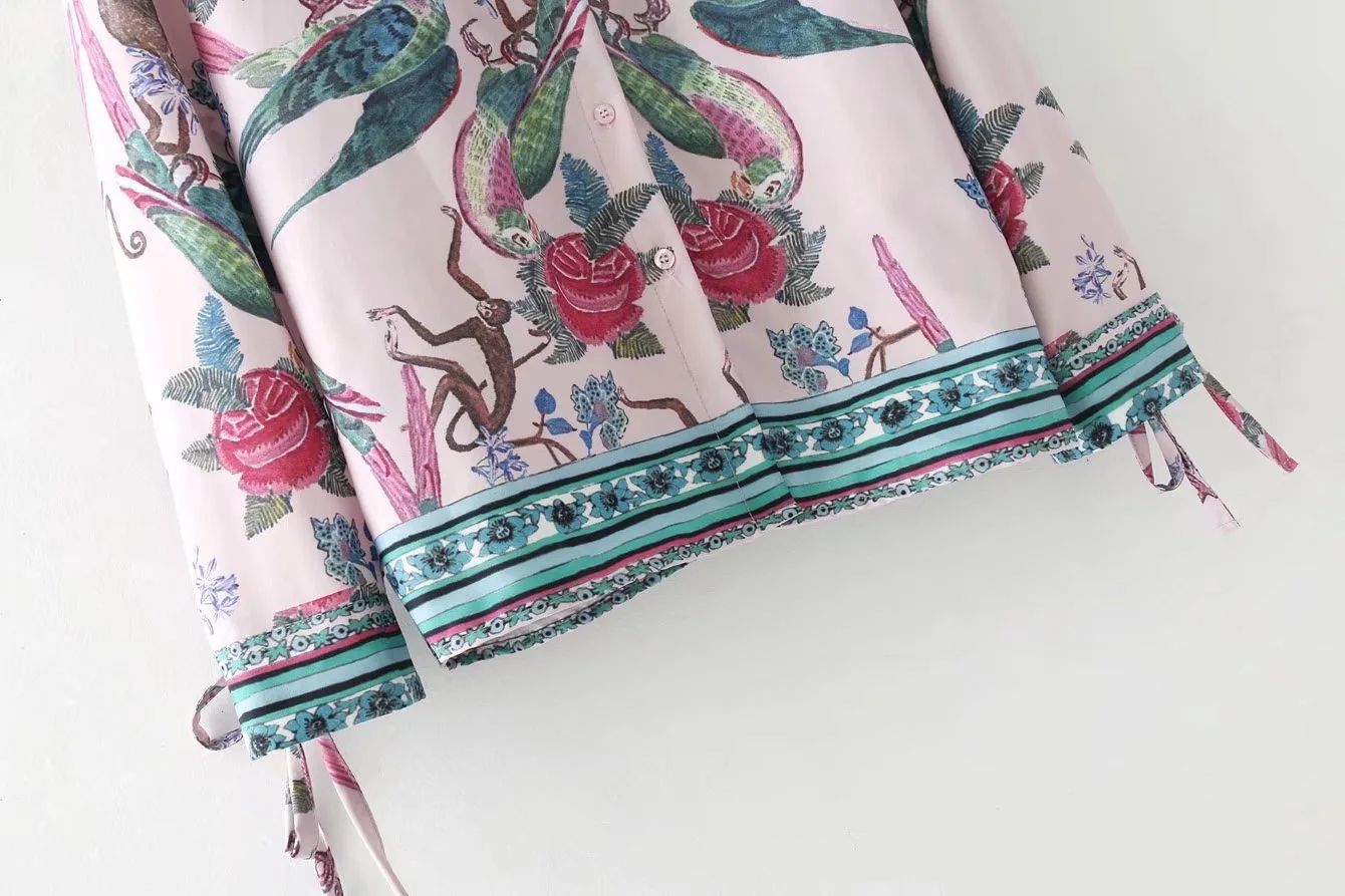 Voguein новые женские в винтажном стиле с длинным рукавом Цветочный Животные Птица