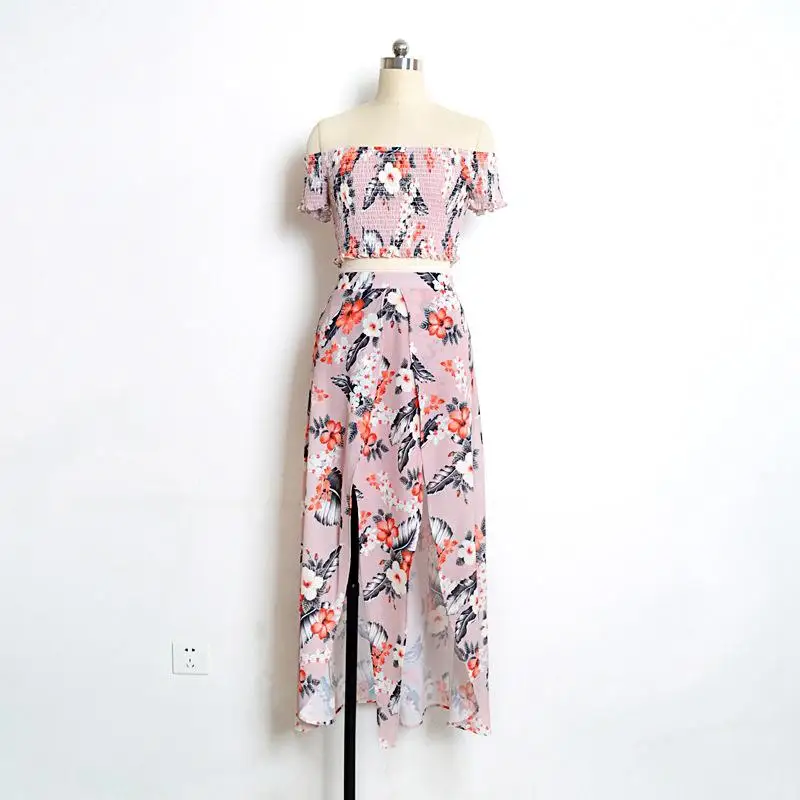 

2019 Two Piece Set Summer Clothes For Women Off Shoulder Printed Beach Women Suit Tops Skirt Sets Casual Holiday Female Outfits