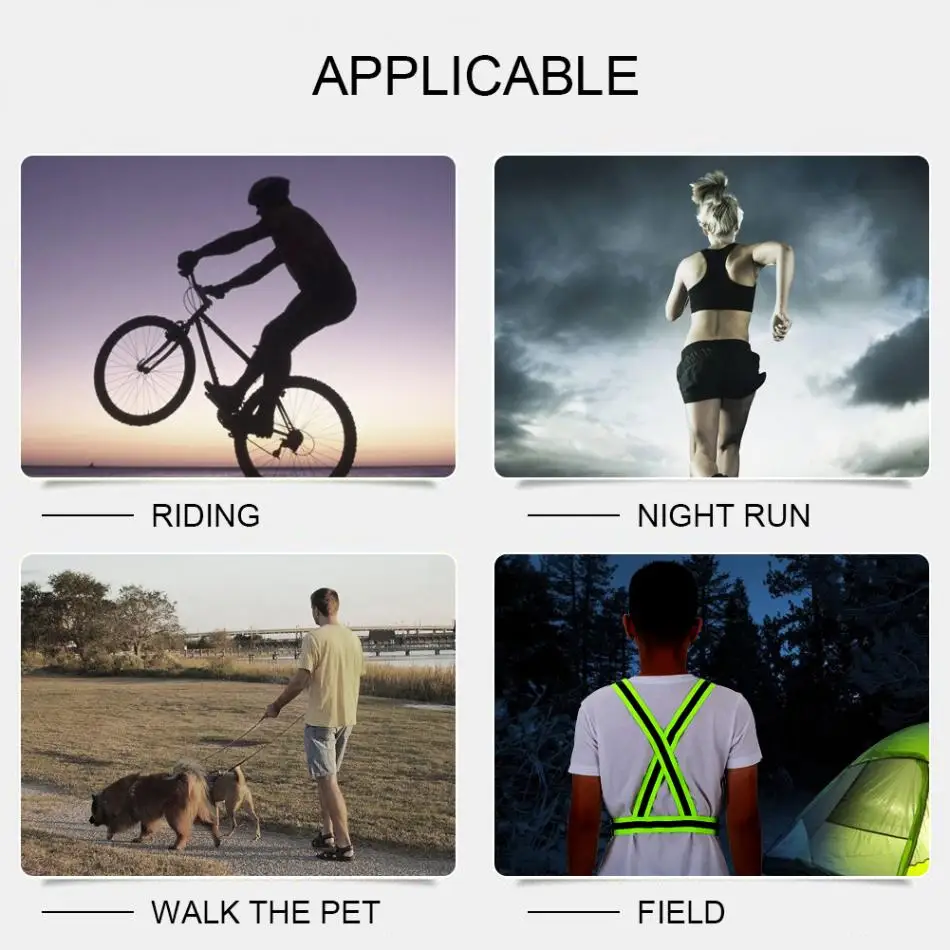 Светоотражающий жилет регулируемый эластичный защитный ремешок для бега езды на