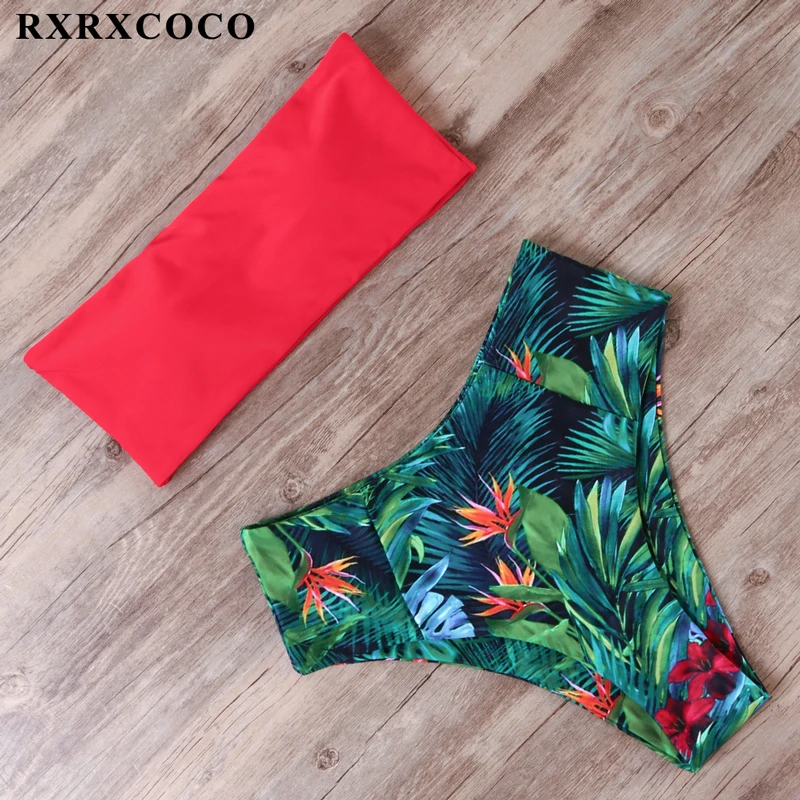 RXRXCOCO, комплект бикини с высокой талией, сексуальный бандо, купальник для женщин, змеиный принт, купальник для женщин, летний купальник, бразильские бикини