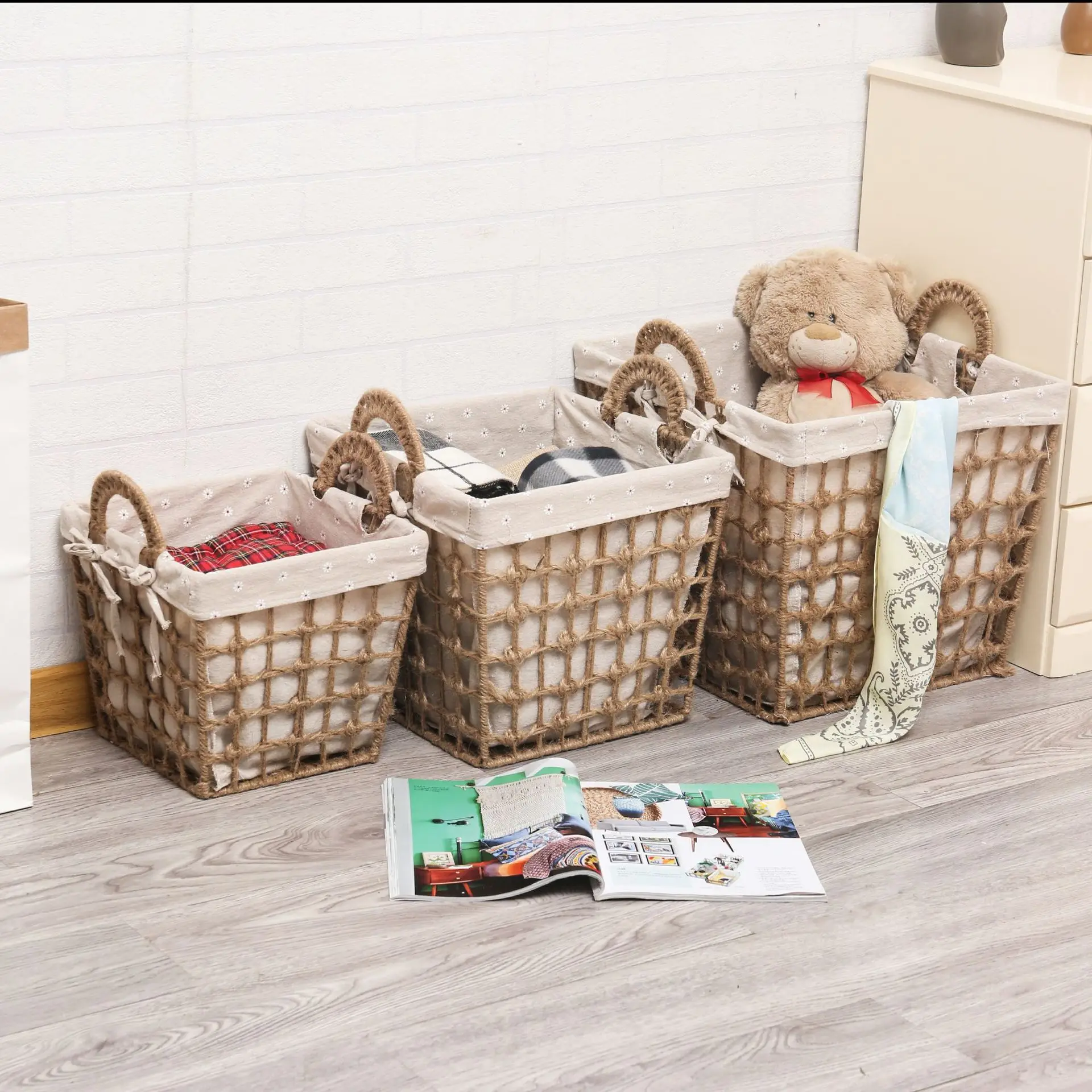 

Rural Creative Linen Weaving Receiving Barrel Bedroom Clothes Finishing Basket Toys and Miscellaneous Storage Basket