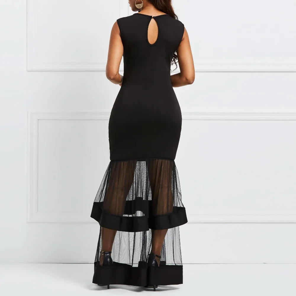 Женское сексуальное платье 2019 Лето русалка черное без бретелек рукавов Сетчатое