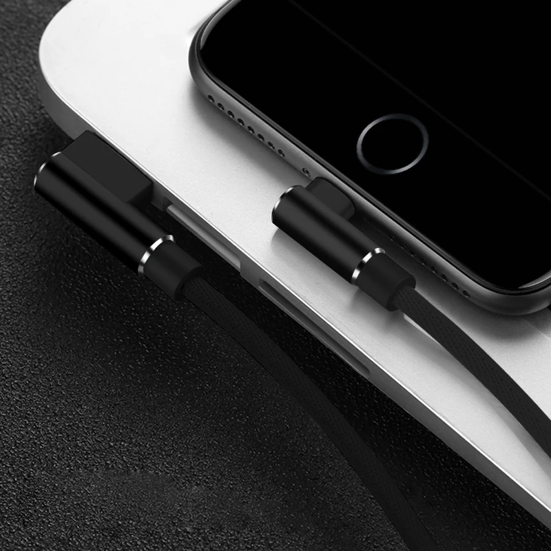 1 м 2 м 3 м 90 градусов данных USB зарядное устройство кабель для iPhone X Xs Max XR 6 s 6s 7 8 Plus 5S SE iPad двойной локоть быстрой зарядки длинный провод - Цвет: Черный