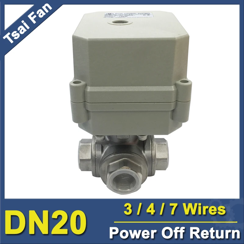 

AC110V-230V 3/4/7 провода Электрический привод клапан DN20 3 пути L/T порт SS304 3/4 ''1.0Mpa крутящий момент 10 нм Вкл/Выкл Время 15 сек