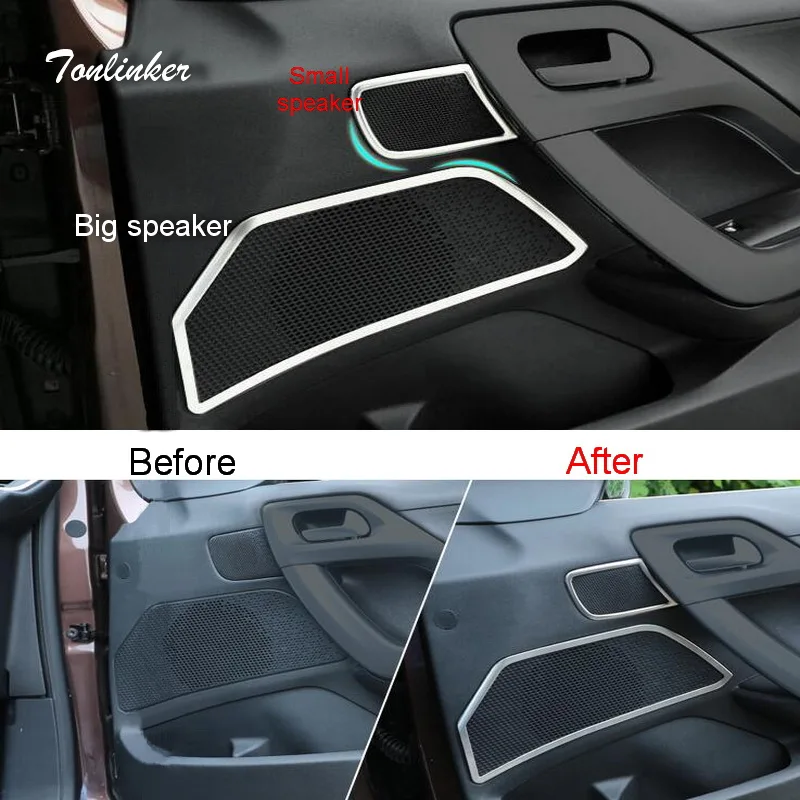 

Tonlinker Cover sticker for Peugeot 2008 2014 Car styling 4 pcs stainless steel Small/Big speaker position cover case stickers