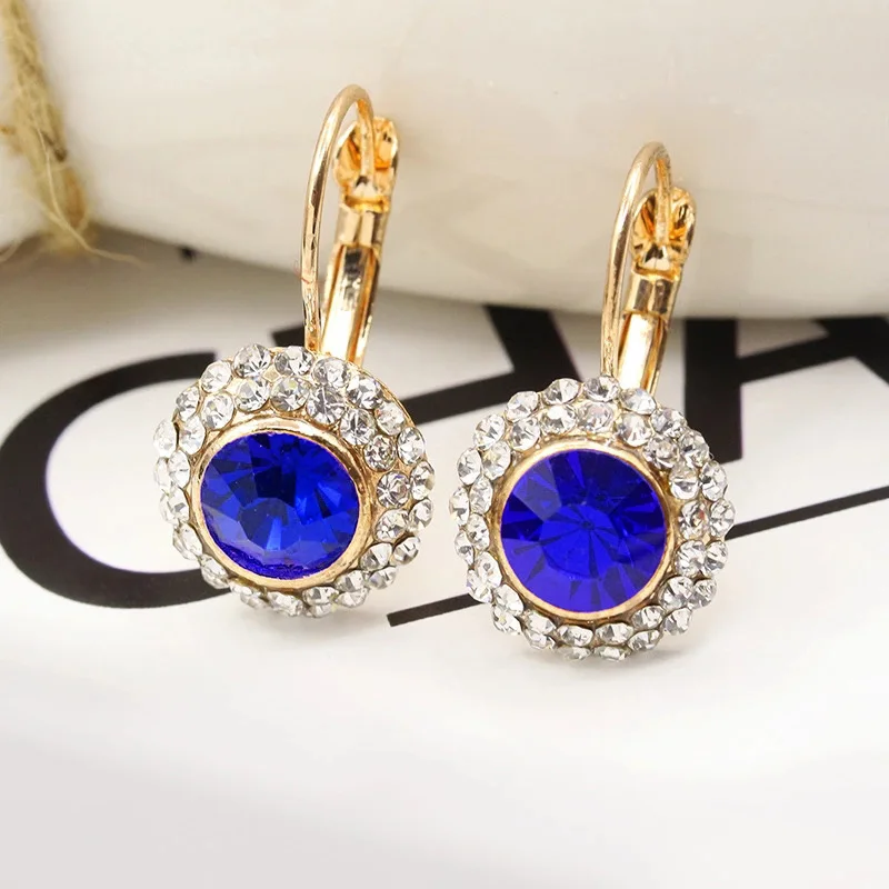 gold blue LUBOV цветные хрустальные стразы с инкрустацией основного камня, украшения золотого и серебряного цвета, металлические клипсы, модные женские вечерние ювелирные изделия - Окраска металла: gold blue