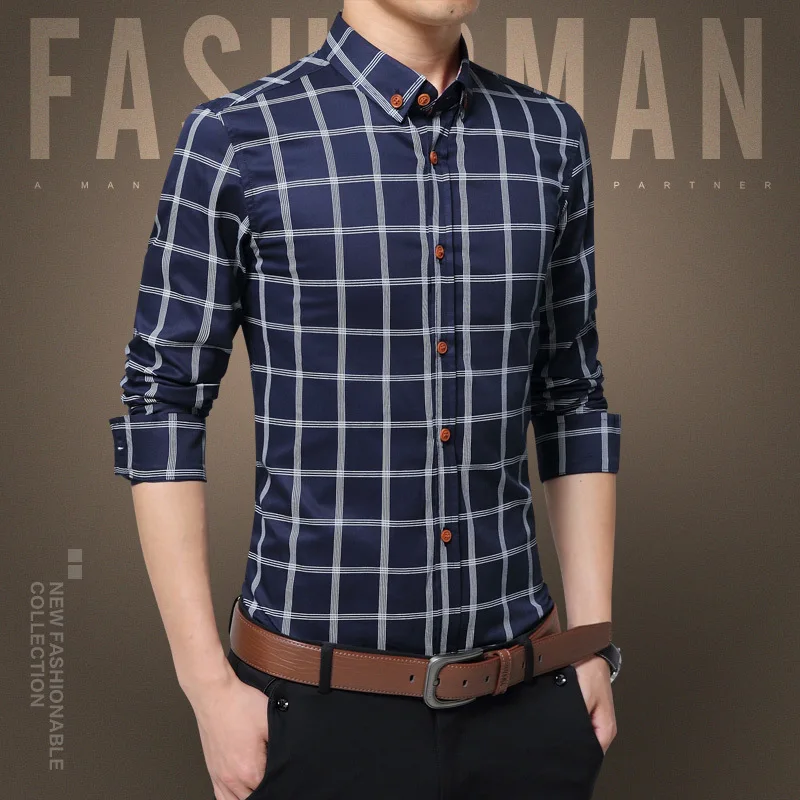 Camisa Hombre белая клетчатая рубашка 5XL с длинным рукавом мужская полосатая