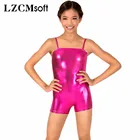 Комбинезон LZCMsoft Топ для девушек, детский, с металлическим блеском, танцевальные костюмы Боди золотистого цвета