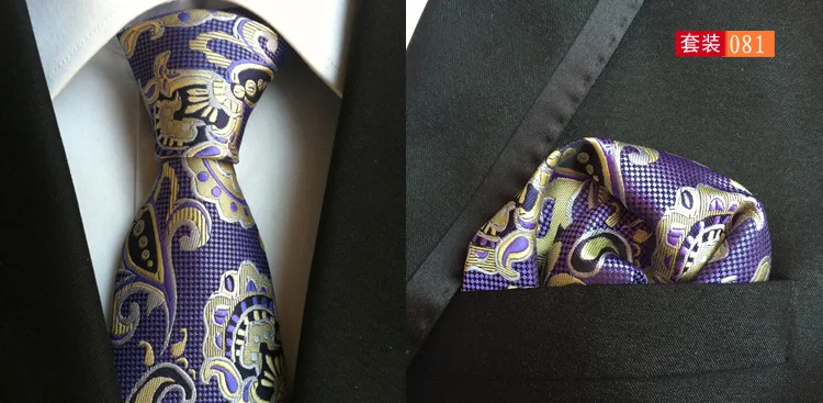 Classic Novelty 23 Style Mens Tie Pocket Square Set Silk Paisley Flower Floral Gird Necktie Set Business Wedding Party Tie Set